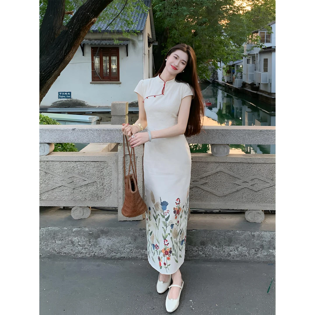凌茜恣禾【花禧】国风新中式温婉大气修身显瘦高级感旗袍连衣裙