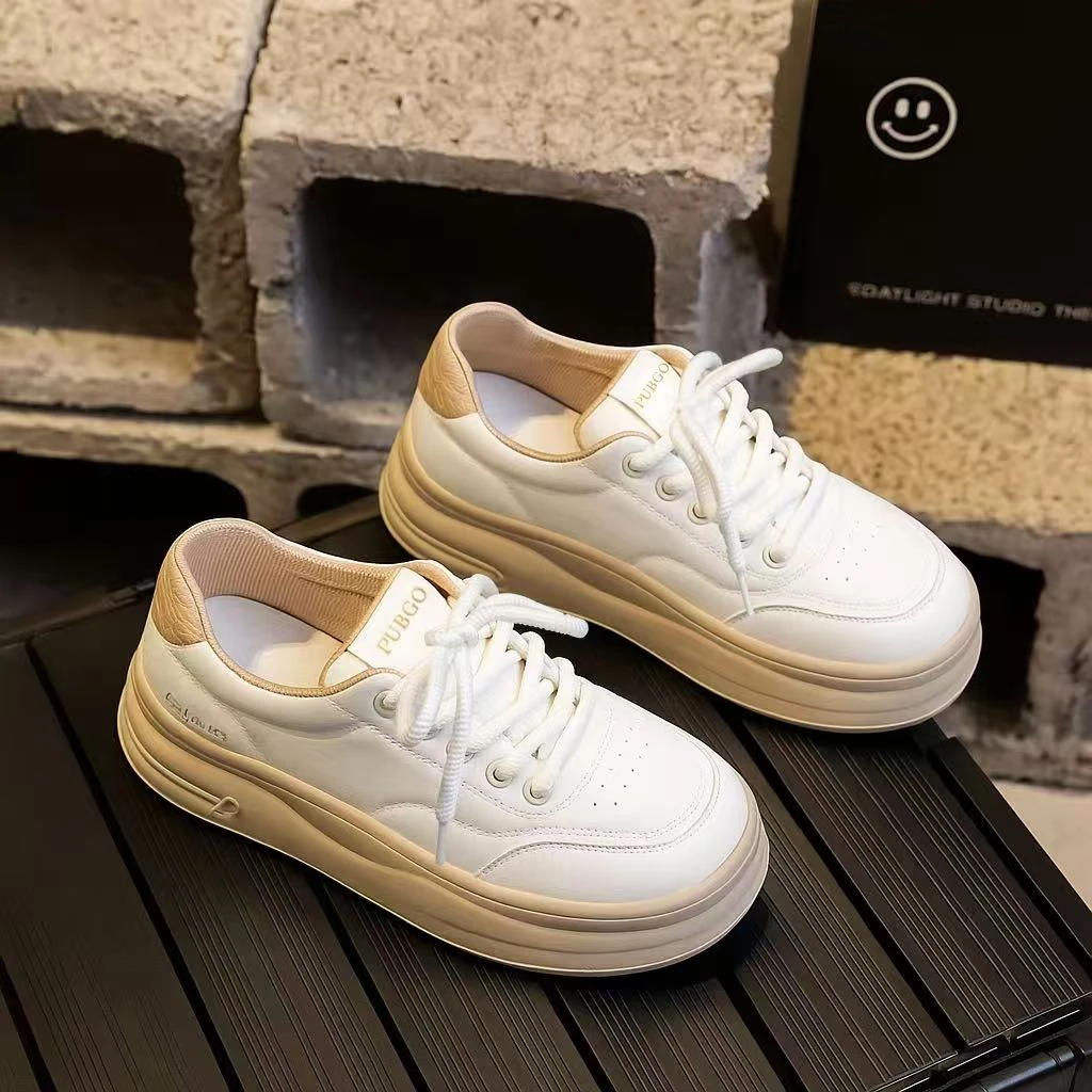 PUBGO/千喜步步高百搭时尚休闲鞋耐磨运动秋季纯色日常圆头厚底