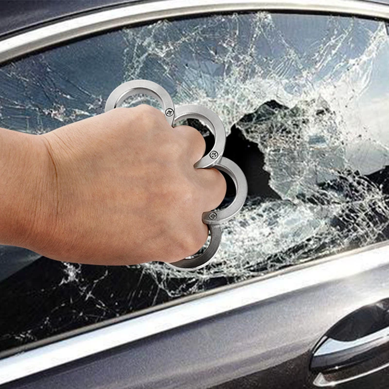 户外可折叠指环便携式伸缩不锈钢指虎自卫工具戒指钛钢四指扣