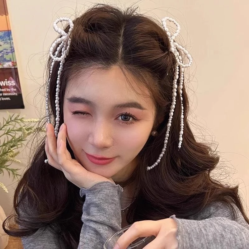 特别的蝴蝶结~精致珠发夹边夹侧边碎发刘海夹子头饰前额一字夹