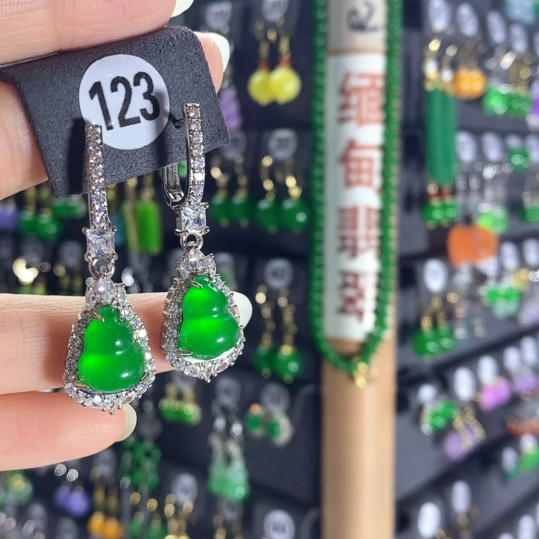 翡翠银S925镶嵌耳饰123