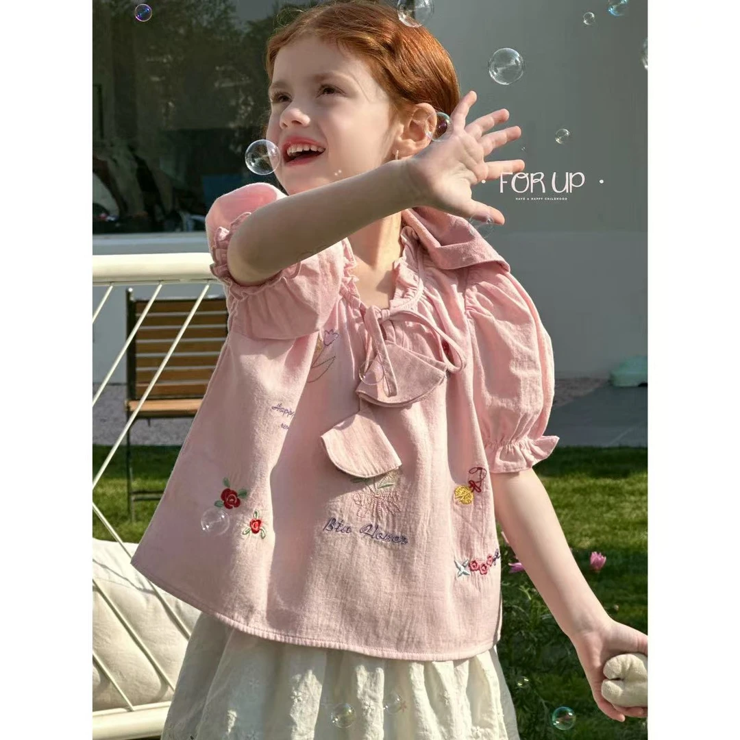 【现货】252-FU-85097多色法式丽塔花朵刺绣花苞系带上衣