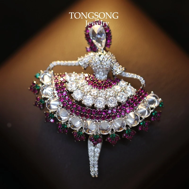 铜合金合成锆石胸针 舞灵仙子芭蕾舞蹈女孩胸针大衣优雅西装配饰