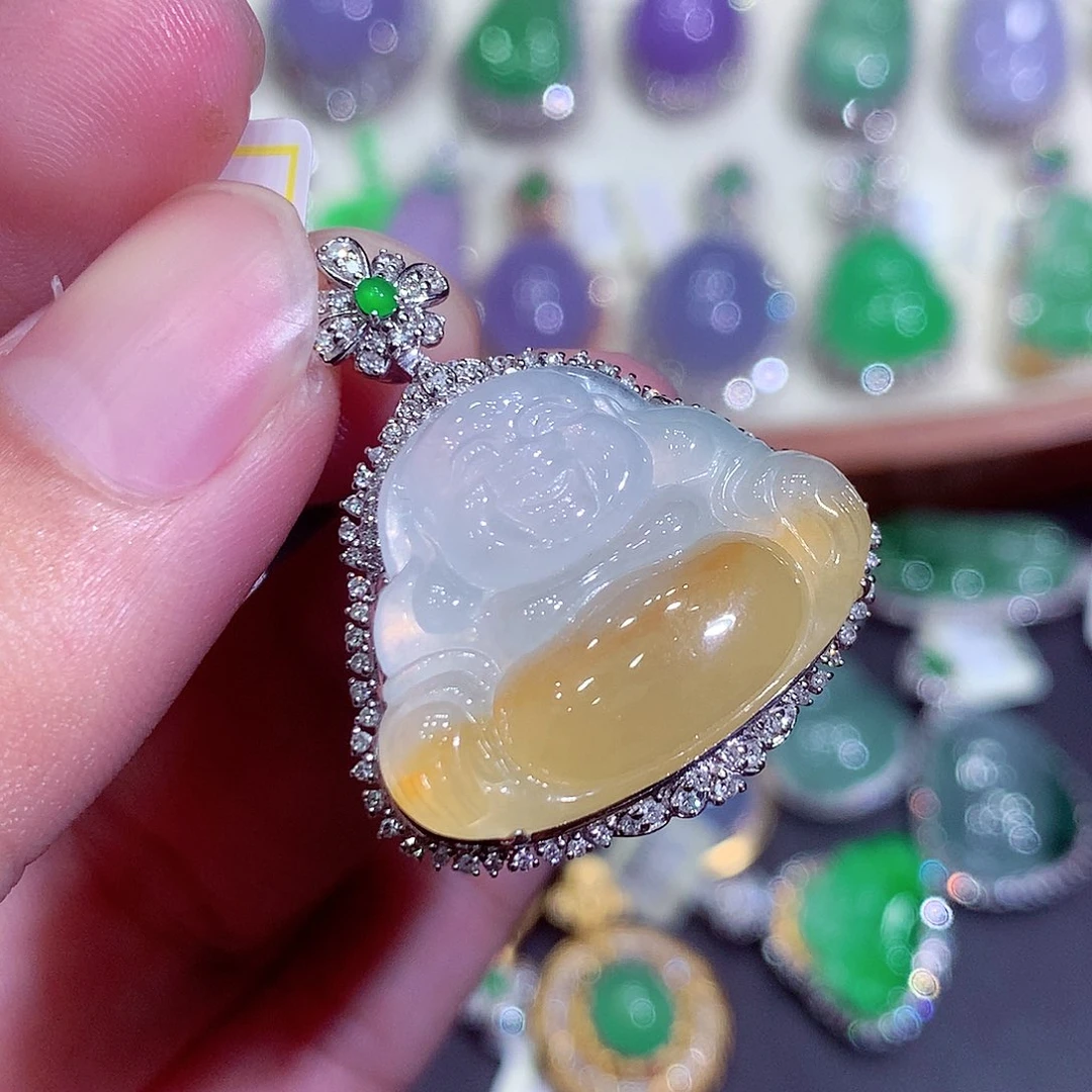 翡翠18K金镶嵌吊坠(不含链)