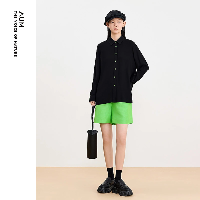 AUM/噢姆绿光森林夏日漫游简约百搭休闲自然舒适短裤M1EG25535