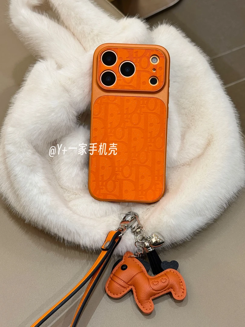 大视窗爱马橙全包细闪丝绒适用于苹果17promax手机壳16/15/14大牌