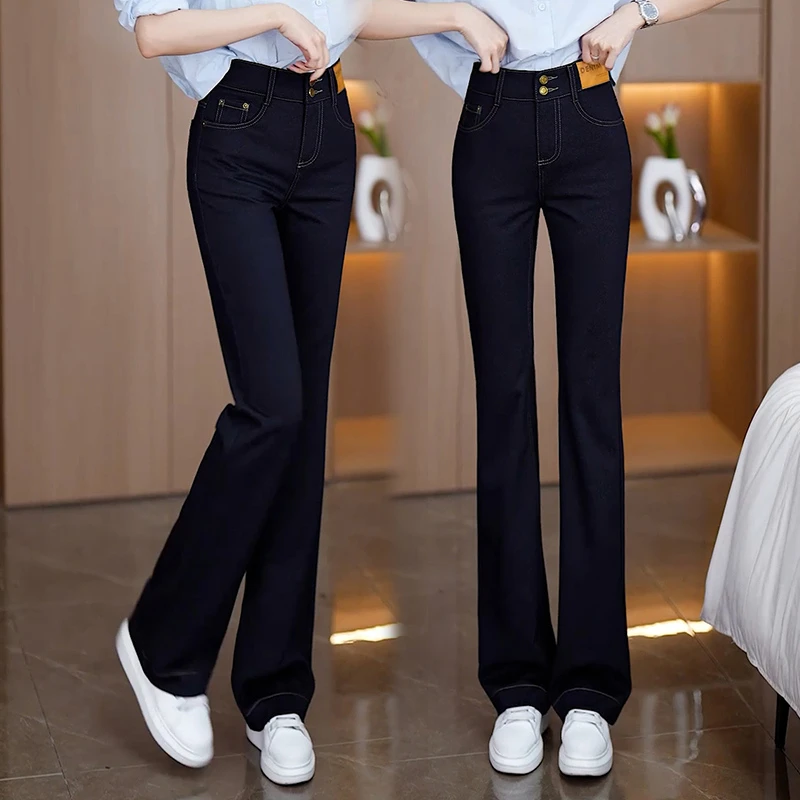 高腰微喇叭牛仔裤女2025新款显瘦垂感丹宁风春秋女款休闲百搭裤子