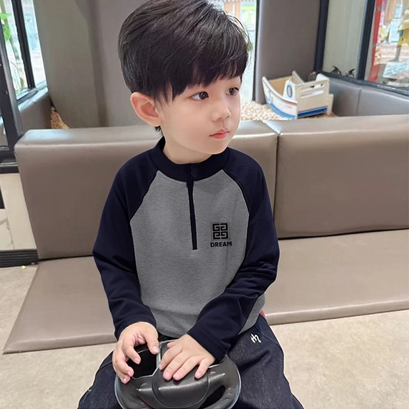 童装保暖上装男童德绒t恤半拉链秋冬装2025新款儿童长袖打底衫