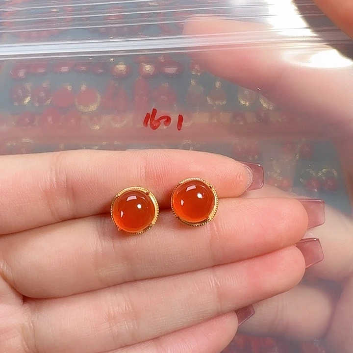 南红玛瑙银S925镶嵌耳饰