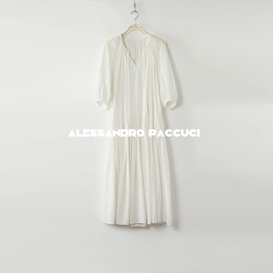 AP洛哥52028LL【皎若云间月】100棉绣花白色宽松气质长款连衣裙 夏