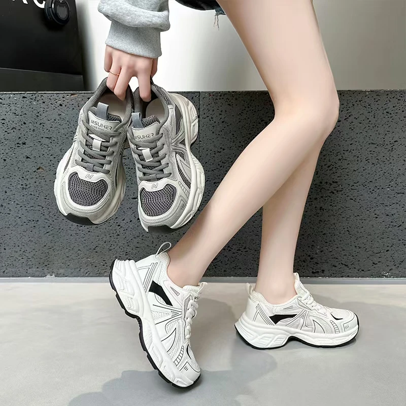 A818女款春秋季时尚百搭休闲健步防滑厚底耐磨网面透气老爹鞋