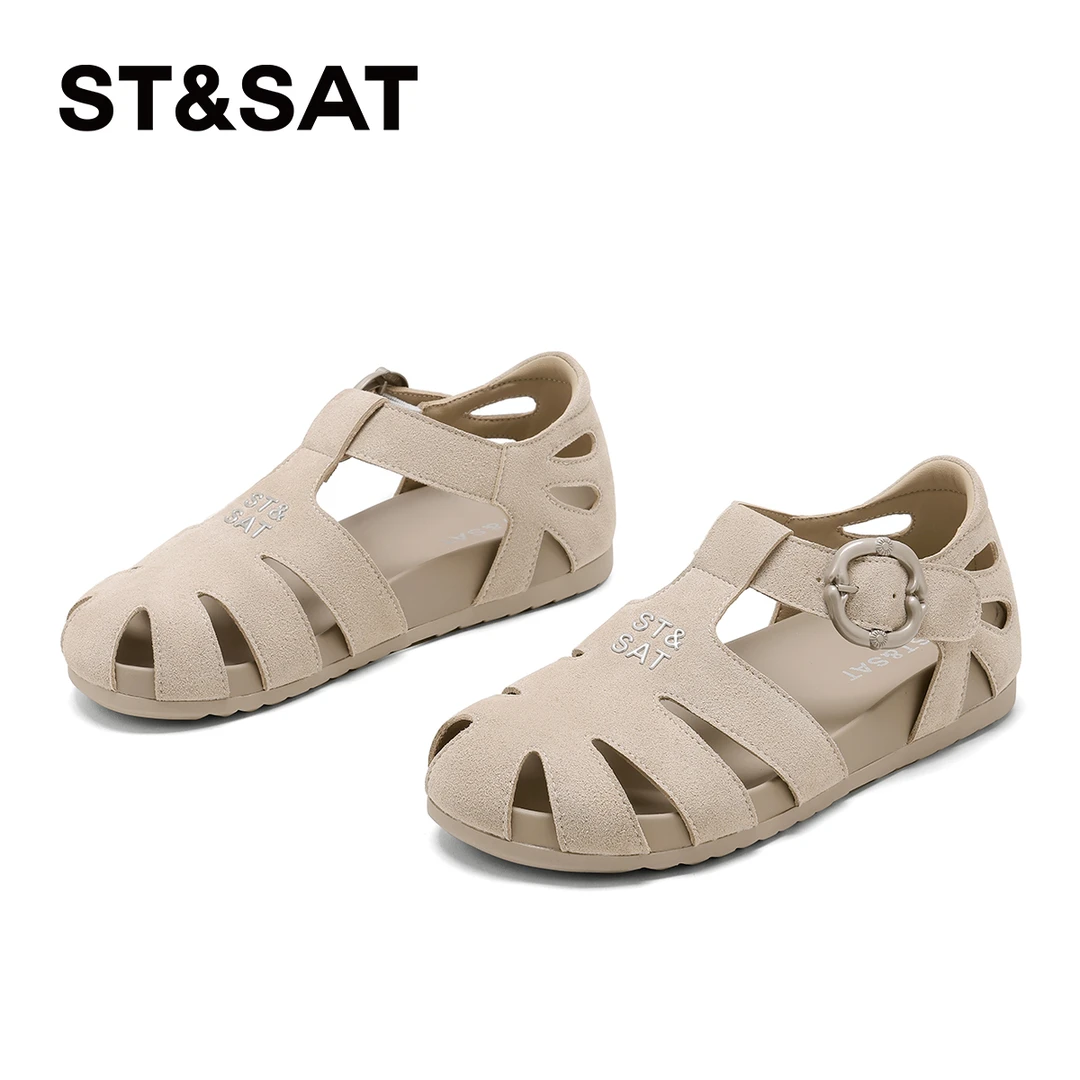 星期六复古包头罗马凉鞋女2025年新款休闲时尚镂空舒适透气猪笼鞋