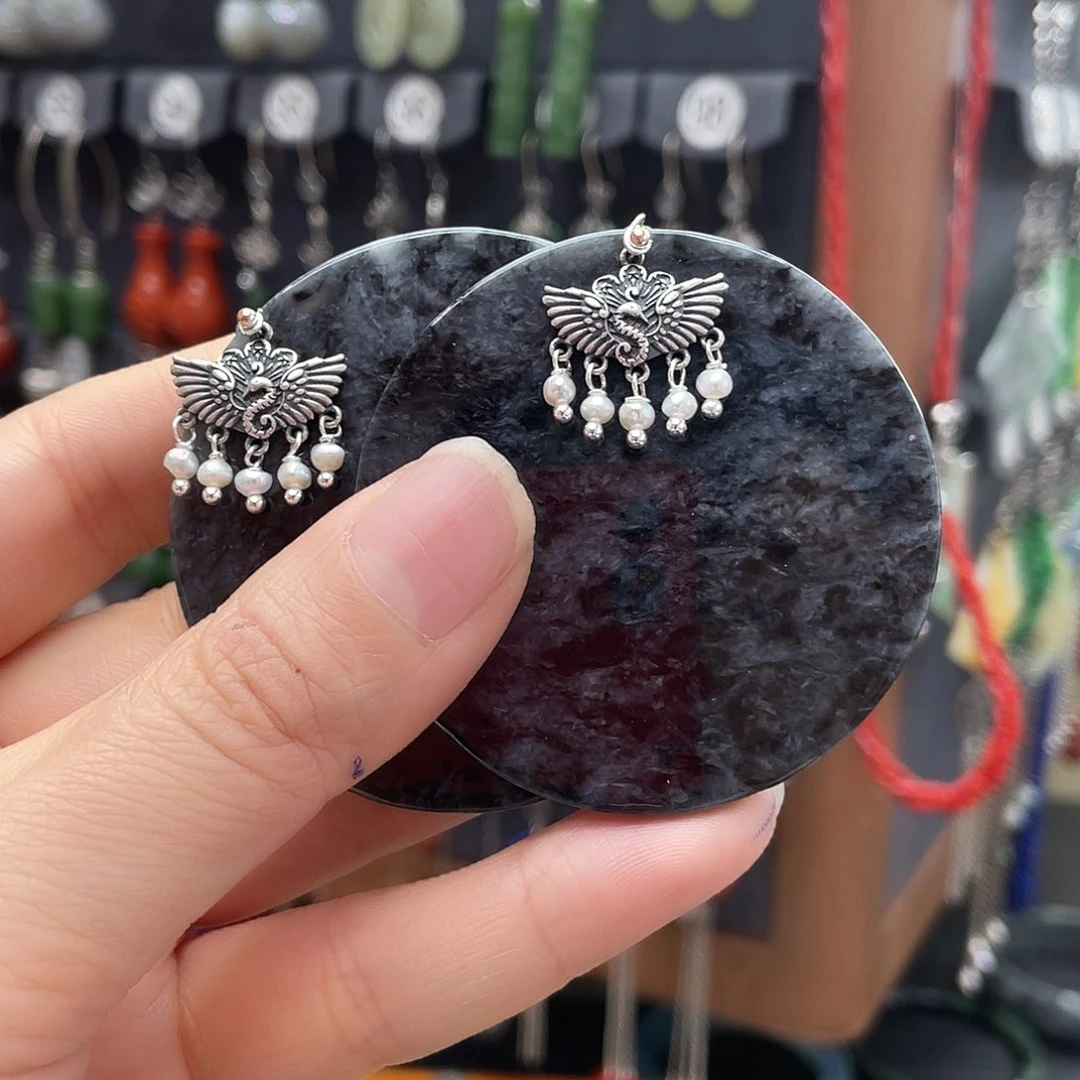 翡翠耳饰银S925镶嵌可***月823fhjjhhk