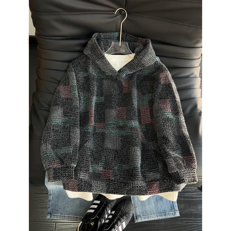 复古撞色连帽卫衣男款秋冬季重磅加厚cleanfit设计感美式上衣外套