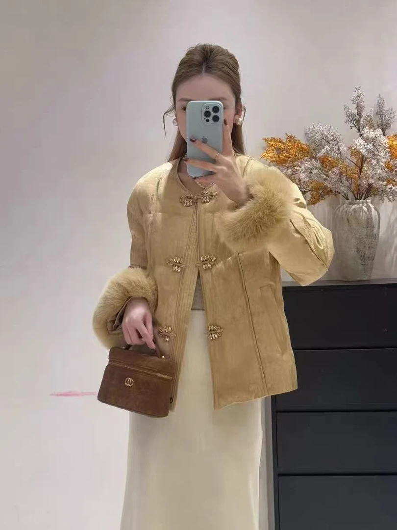 新中式国风白鹅绒保暖显瘦百搭冬季复古短款羽绒外套