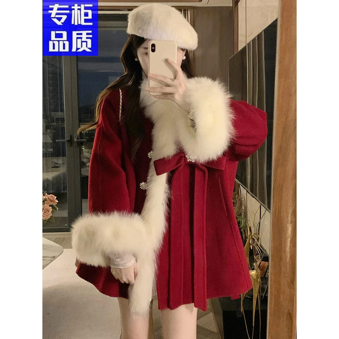 【品牌断码】绝美巨好看的彷绒呢子外套女秋冬季新款加厚保暖小