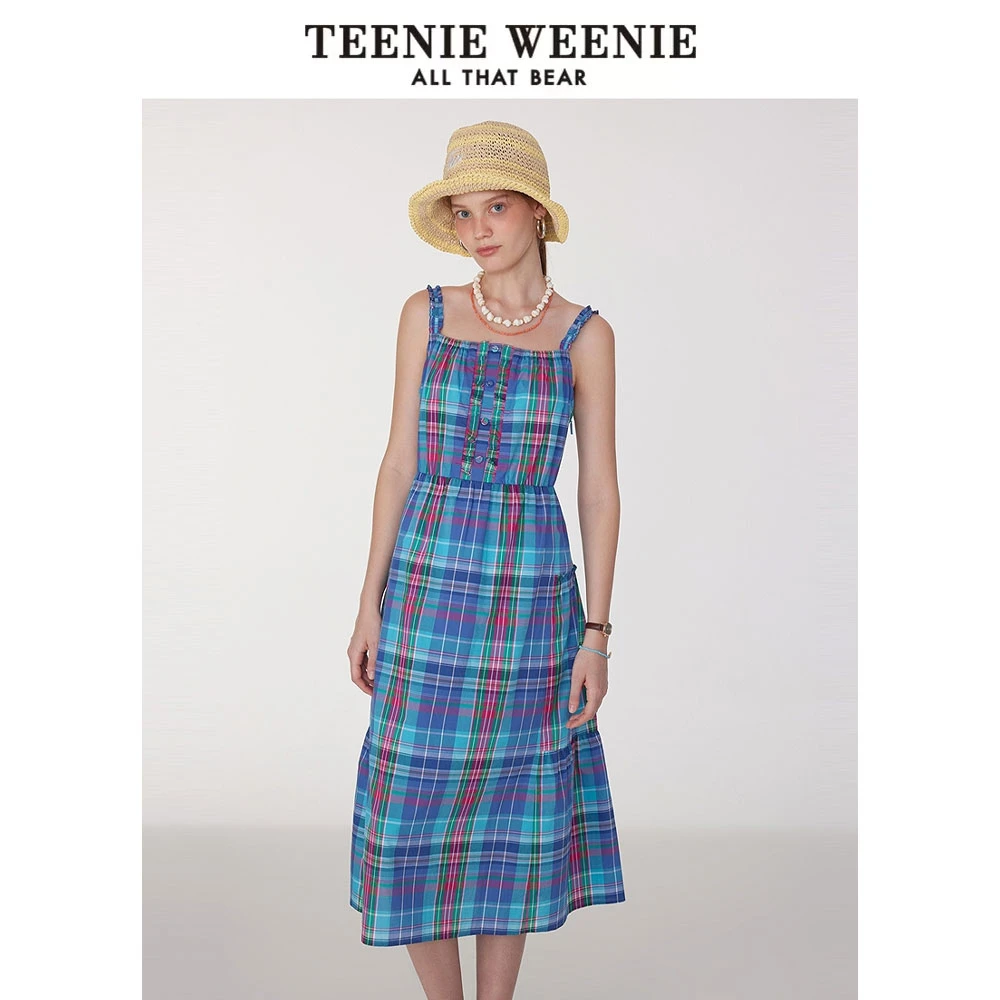 TeenieWeenie小熊25夏季新款活力格纹度假风吊带长裙TTOW252503T