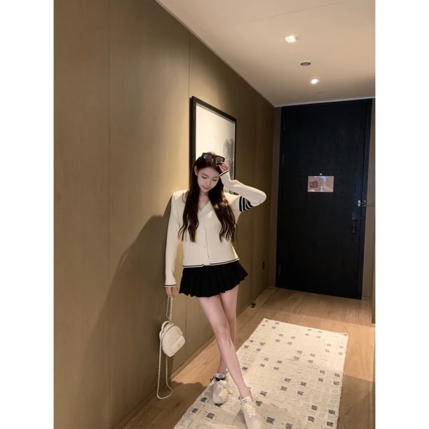 【Meng服饰】新款学院风TB道杠针织开衫+半裙