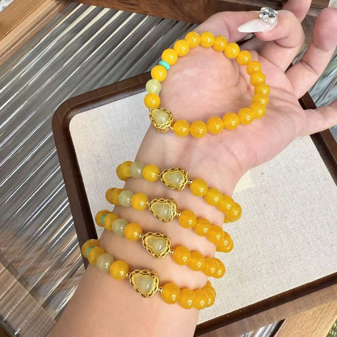 【玛瑙手链】天然黄色玛瑙鸡油黄手串 s289