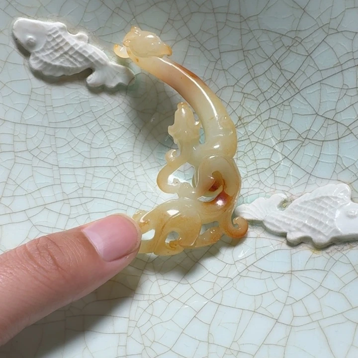 平***凡瓷片双鱼青瓷开片大碗