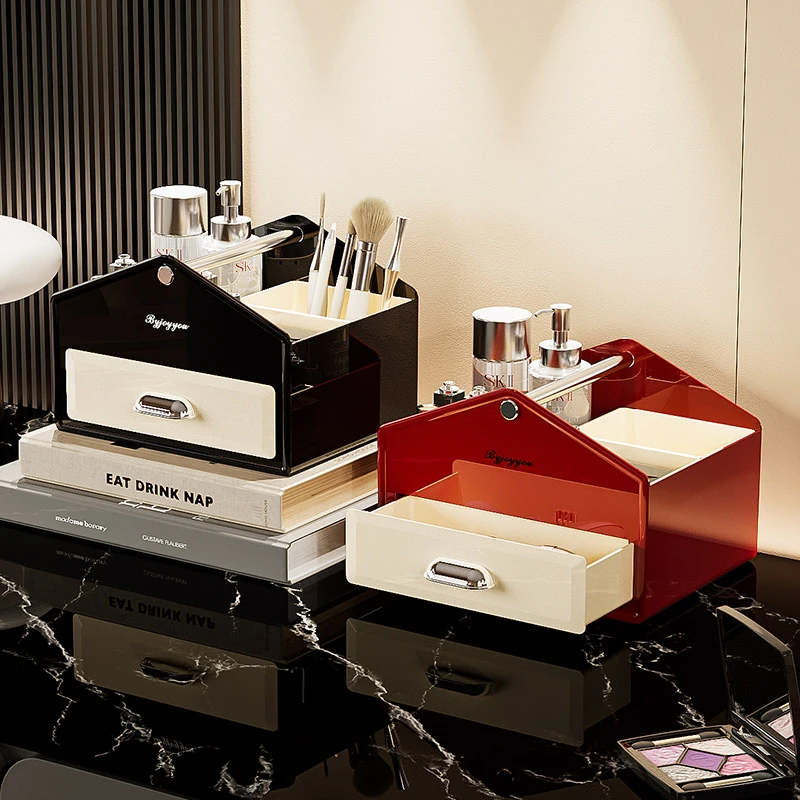 vintage化妆品置物盒卧室家用轻奢护肤品收纳箱大容量防尘收纳盒