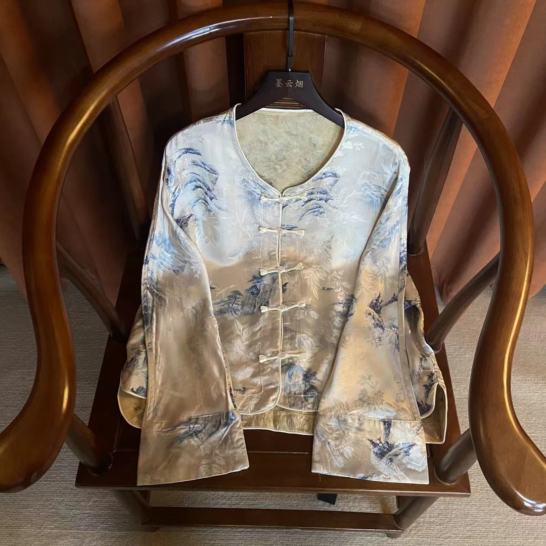 【华茂】复古圆领双面穿时尚唐装直襟新中式小衫薄款网红上衣宽松