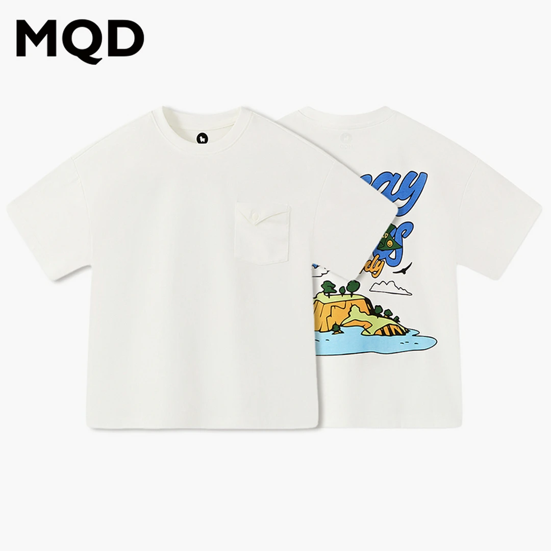 MQD童装25夏季新品户外露营字母卡通短袖休闲跑步大童运动t恤