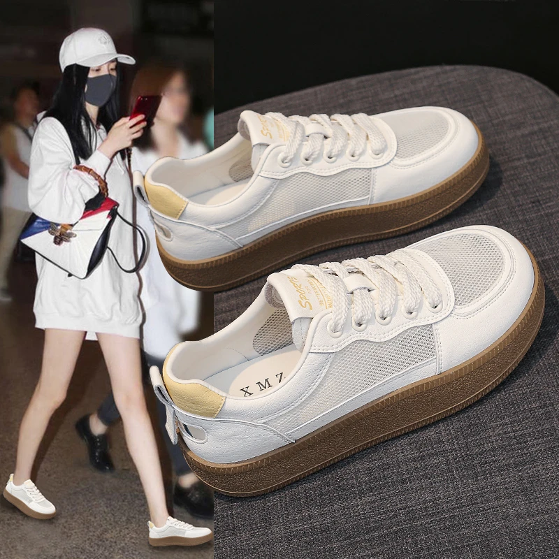 踩屎感小白鞋女款2025新款夏季镂空网面透气德训鞋单网学生板鞋女