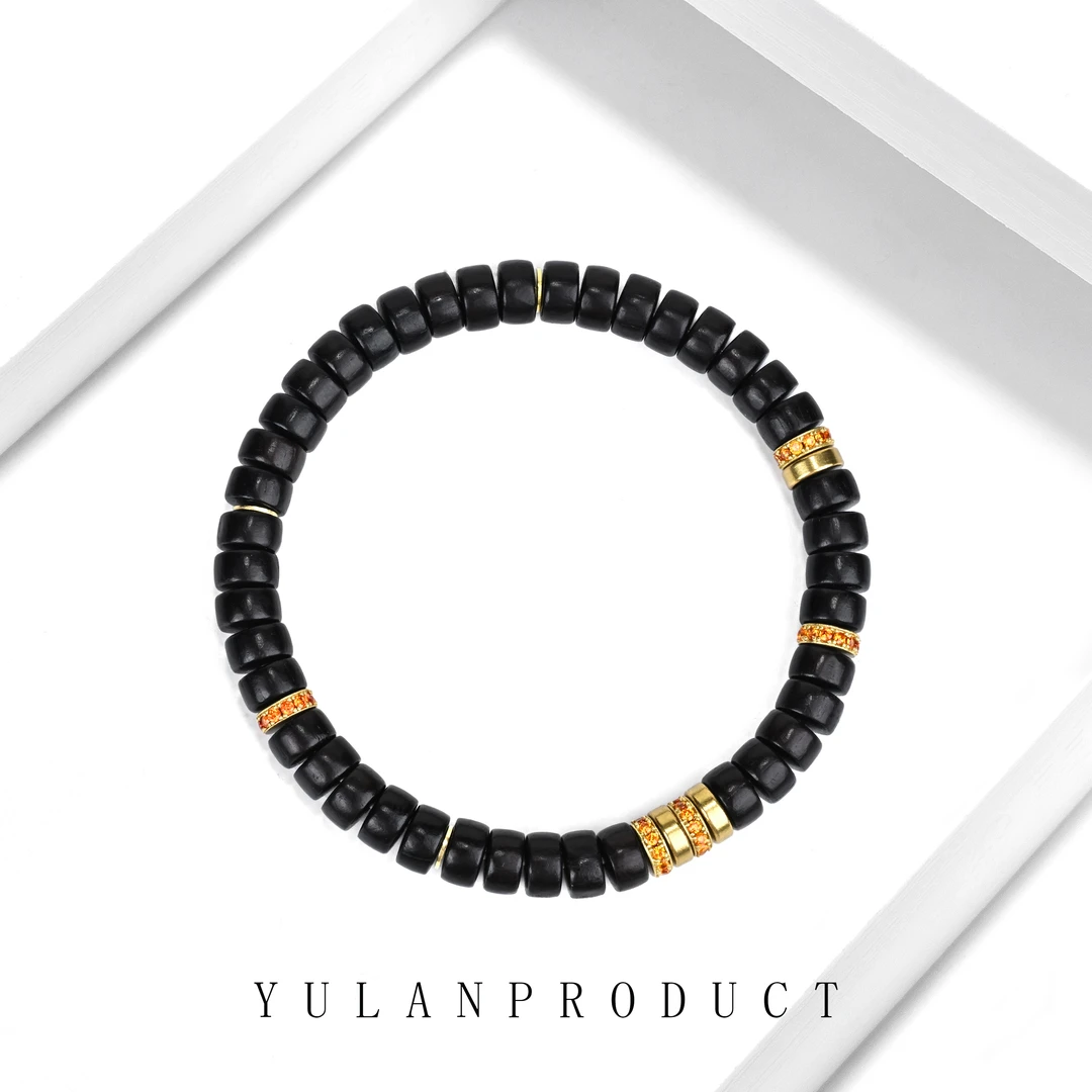 钰澜文玩【璀金药片】乌木药片单圈-7mm左右+黄铜隔钻搭配款-精工