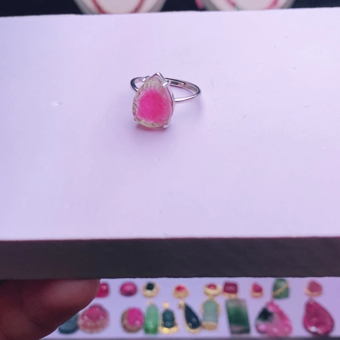 碧玺未镶嵌西瓜戒指m戒指