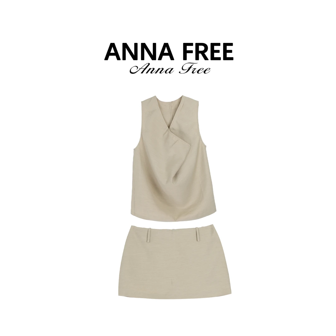 ANNA FREE 夏季简约休闲半裙轻奢极简风不规则上衣时尚套装Z8604