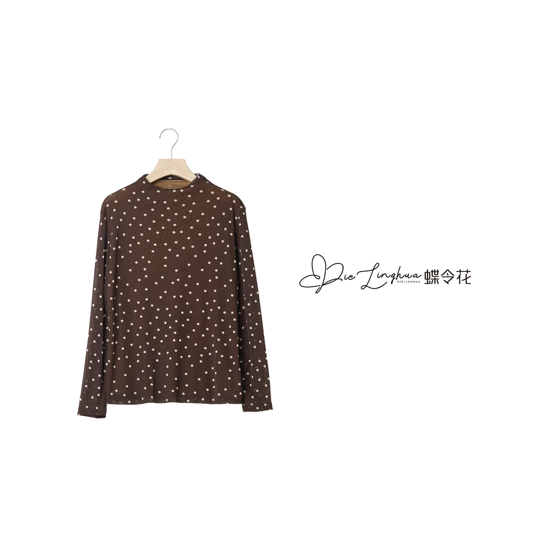 蝶令花秋季显瘦气质洋气时尚休闲百搭长袖波点印花打底衫241077