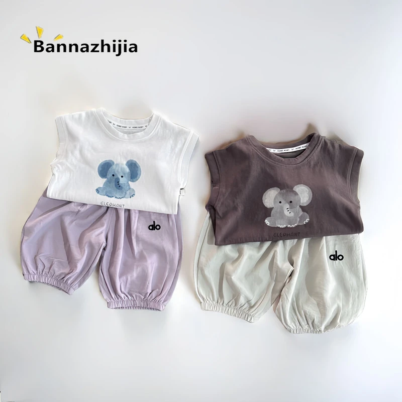 宝宝套装衣服夏季水洗布薄款时尚韩气小童夏装童装男女儿童衣服