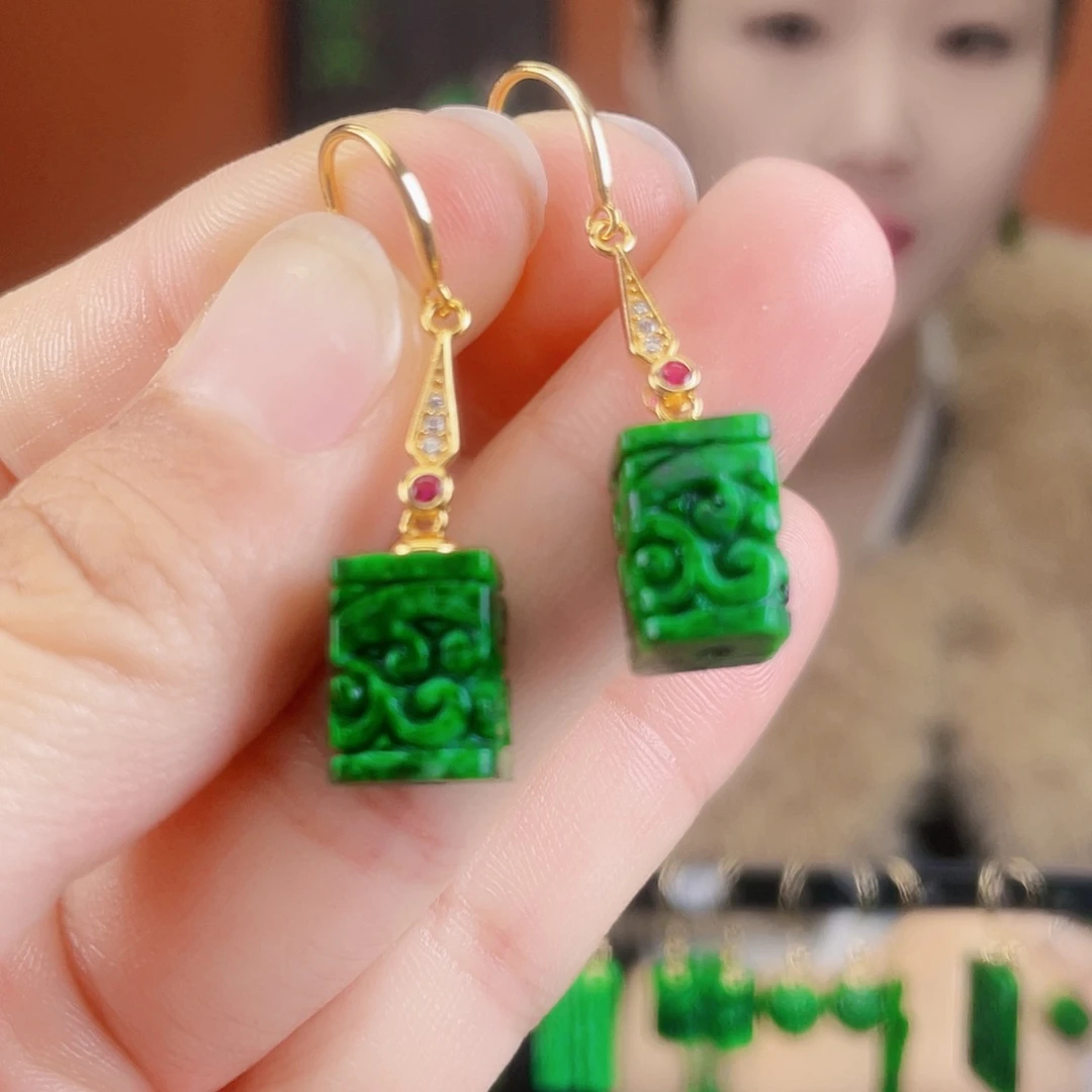 翡翠银S925镶嵌耳饰