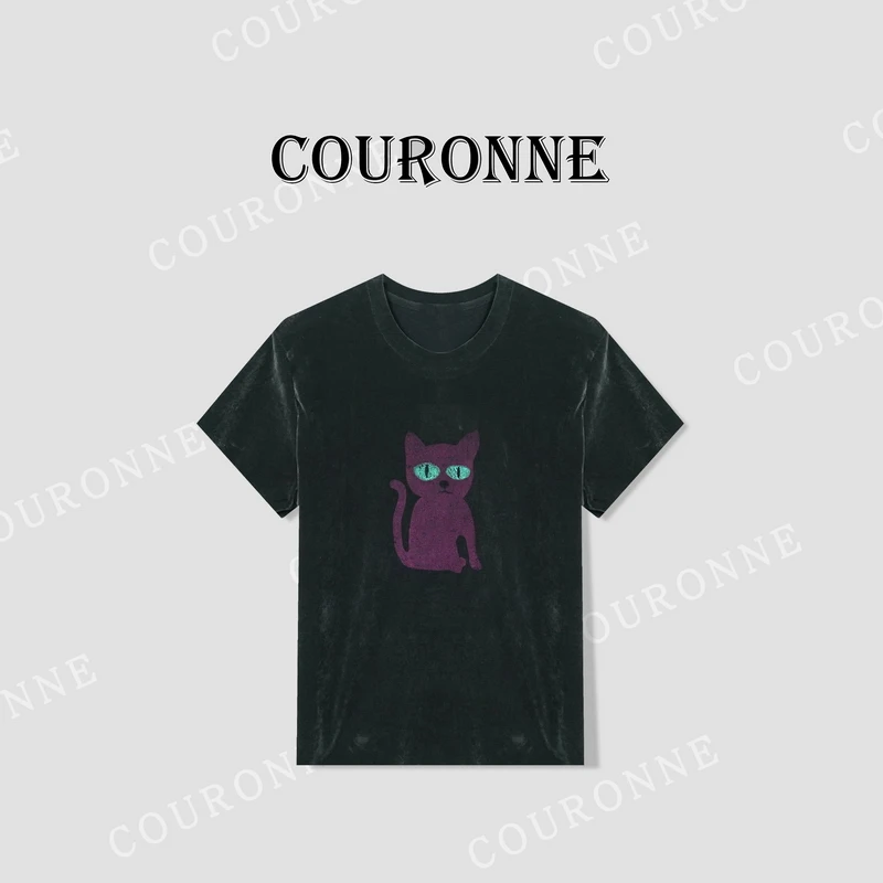 【佳佳】-春夏‘’大眼萌猫‘’时髦小众设计减龄短袖春游出行衣服32416