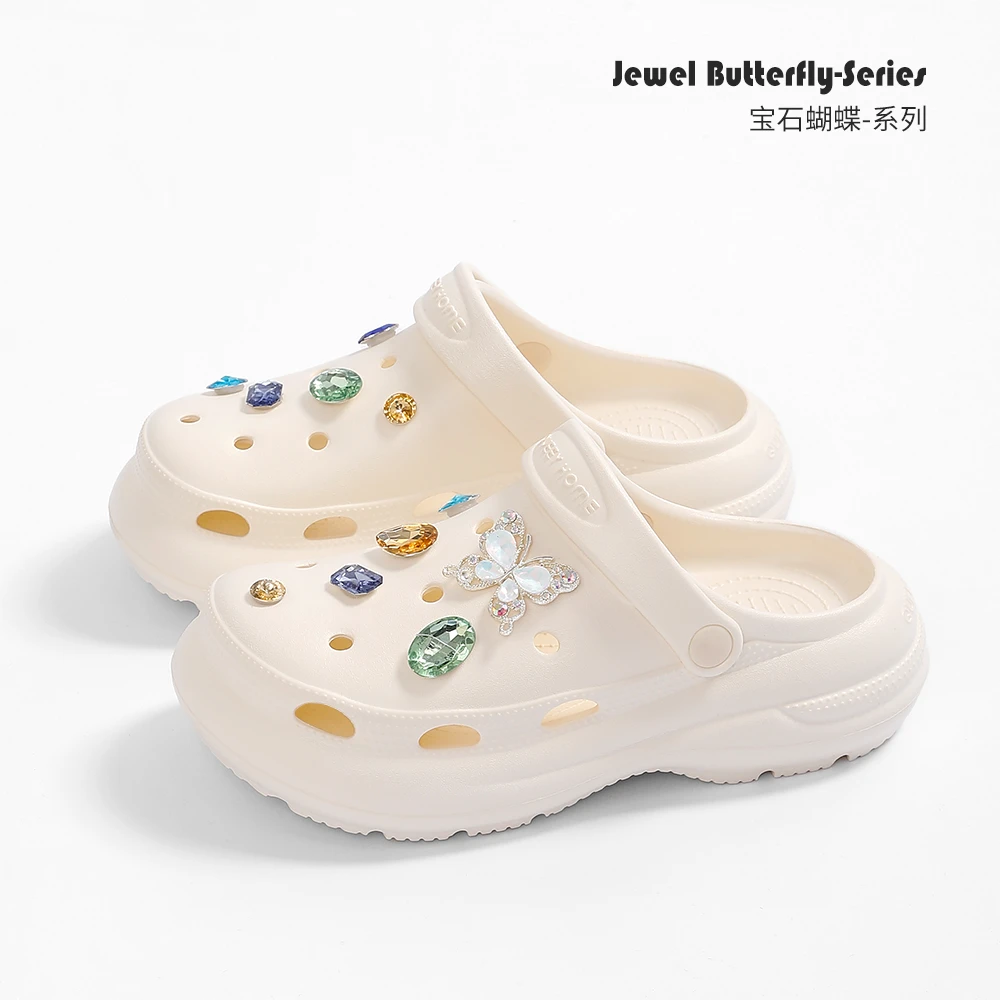 2025新款洞洞鞋蝴蝶配饰时尚外穿厚底拖鞋夏季防滑踩屎感软底鞋