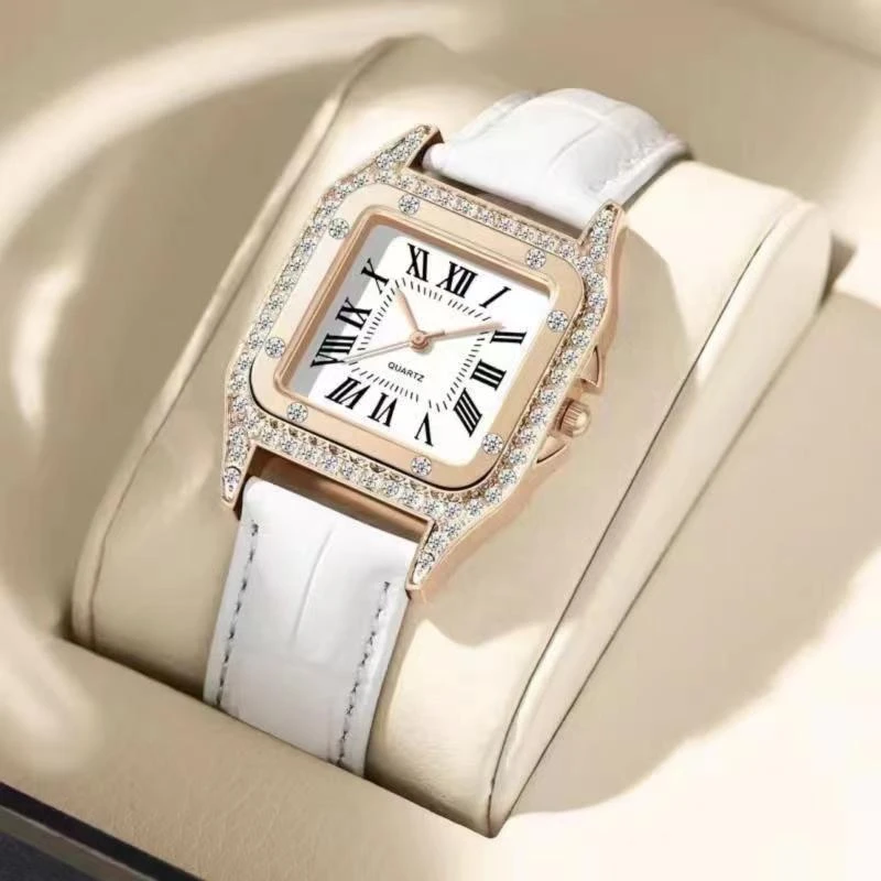复古方形时尚复古气质简约潮流精致优雅白色女士腕表——BDH