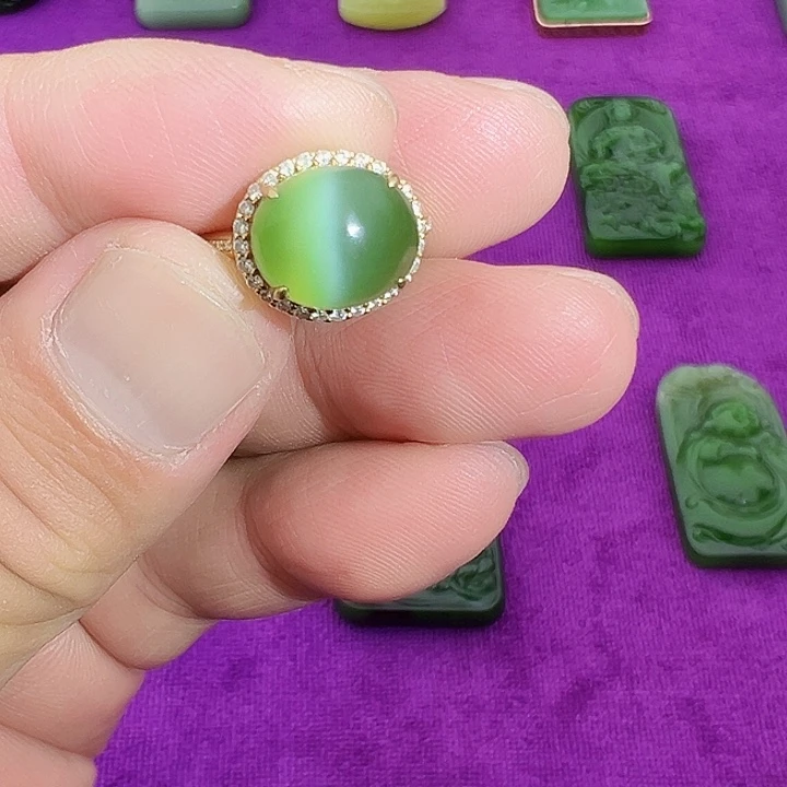 和田玉（碧玉）银S925镶嵌戒指