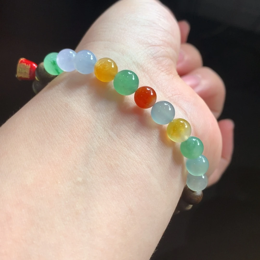 翡翠未镶嵌手链翡翠冰底糖果缤纷卡6.60～7.50+