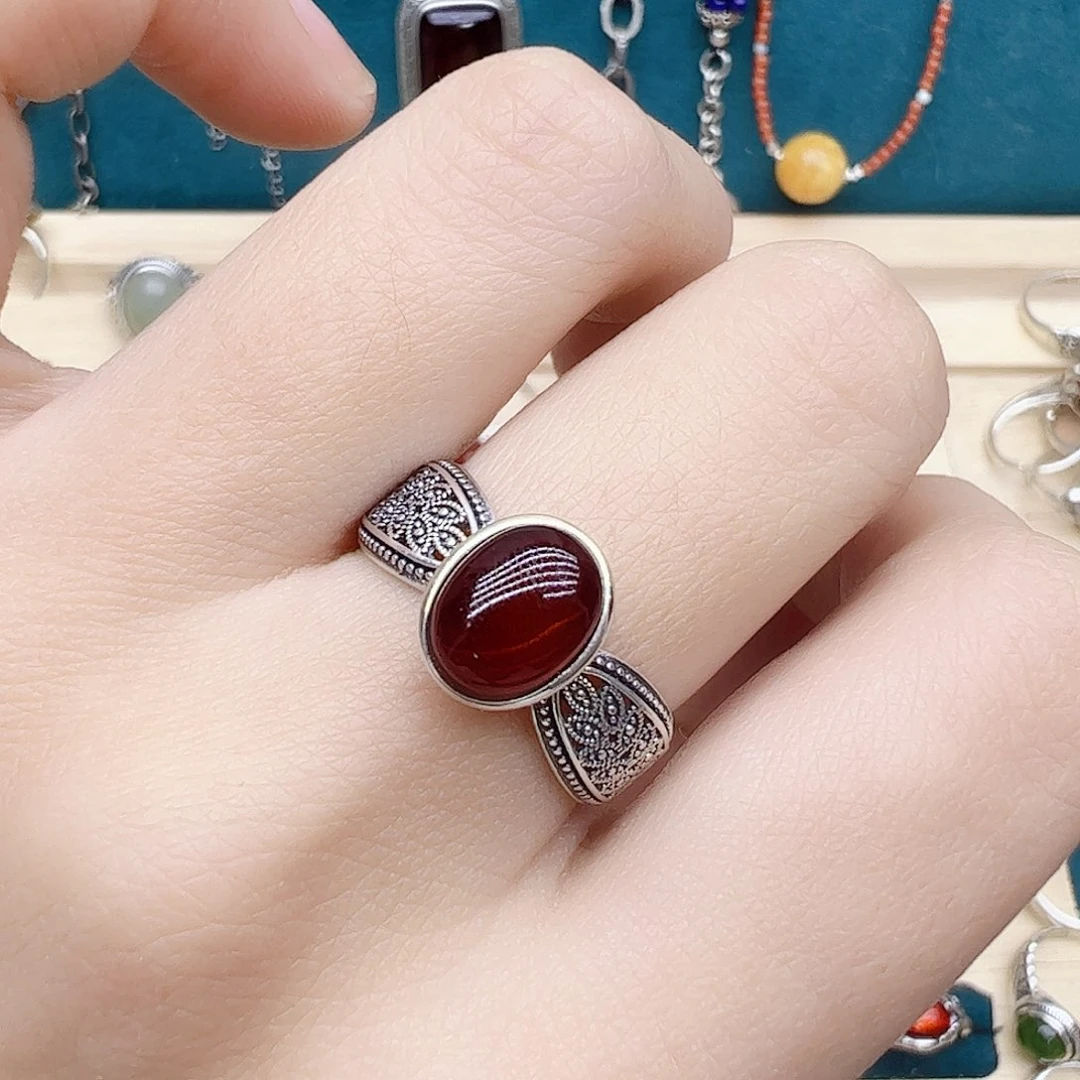血珀戒指银S925镶嵌天然