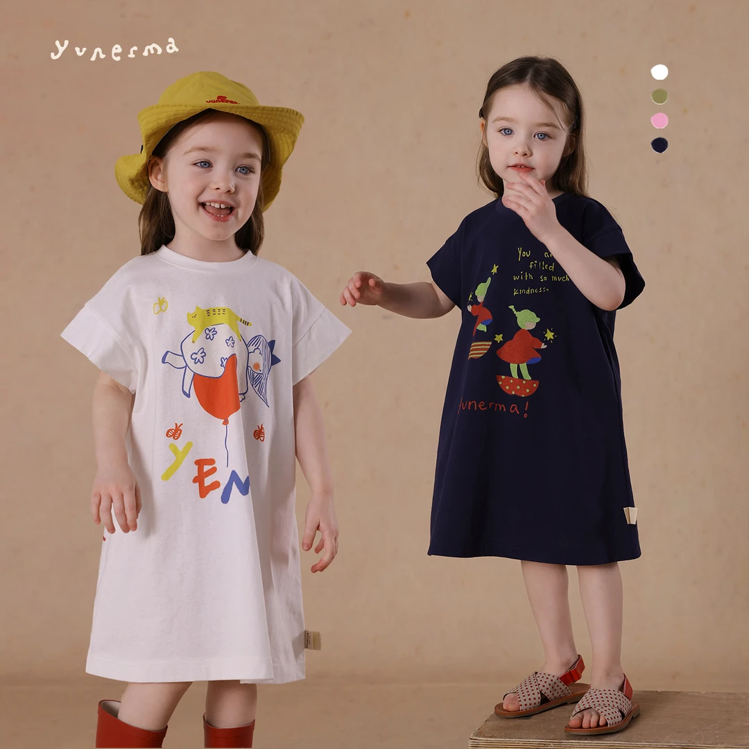 【原创插画师合作款】允儿妈女童夏季可爱短袖T恤连衣裙儿童裙子
