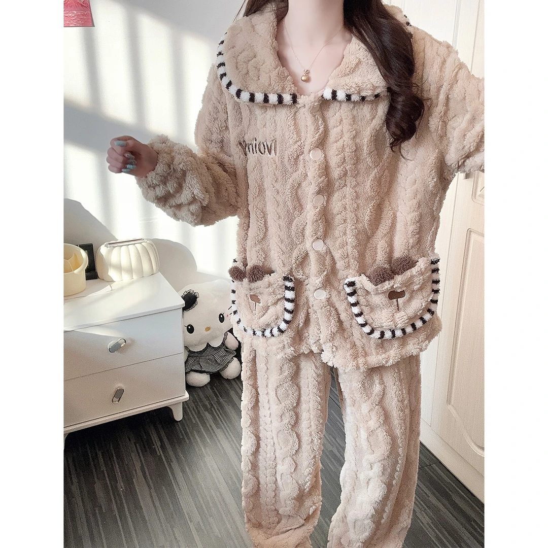 娃娃领睡衣女秋冬季加厚长毛绒2025新款冬天珊瑚绒学生家居服套装