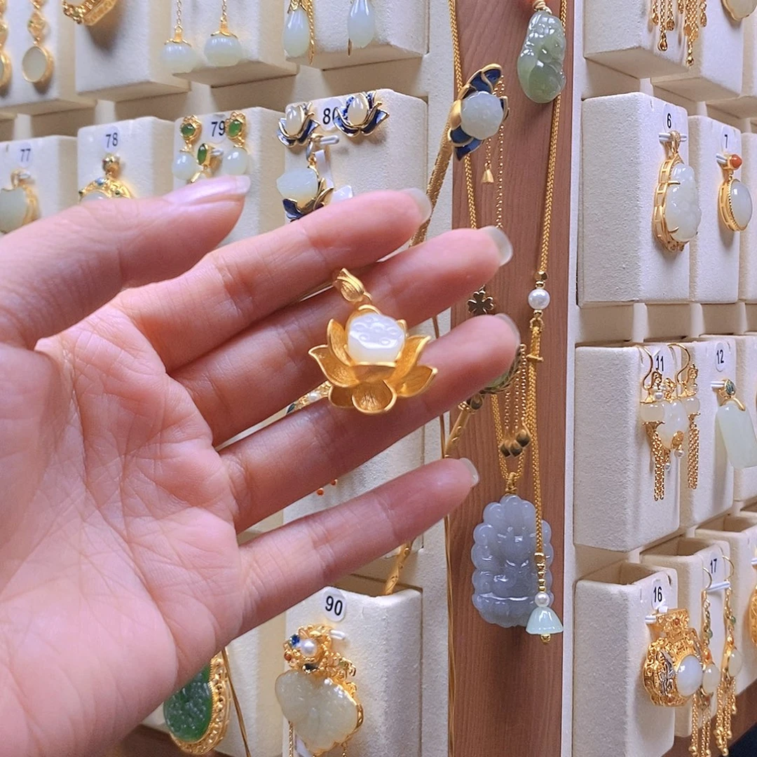 颈饰银S925镀金镶嵌和田玉
