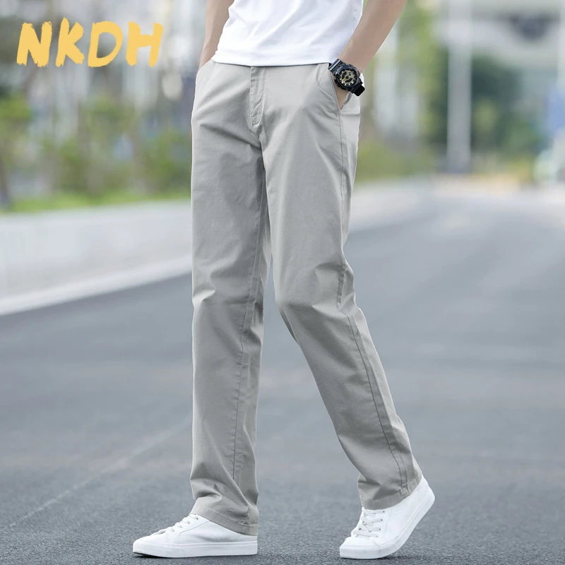 NKDH青年大码男裤纯色休闲裤男弹力宽松直筒大码男装