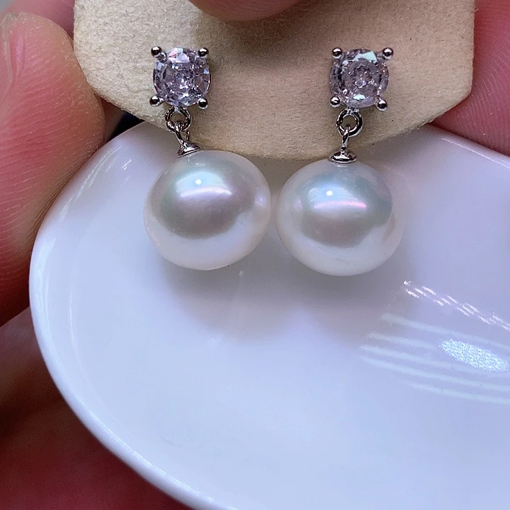 银S925镶嵌耳饰淡水珍珠