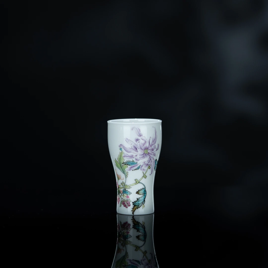 溢珍堂 紫韵秋菊圆笼杯 75cc 瓷器茶周边茶具