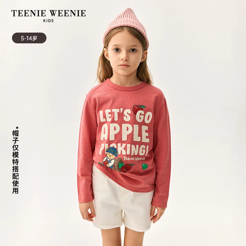 TeenieWeenieKids24年秋新款女童罗纹圆领宽松印花T恤TKLA247748N