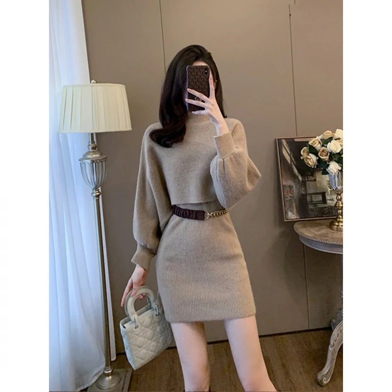 2025秋季软糯慵懒风针织毛衣裙子两件套女小个子高级感宽松套装裙