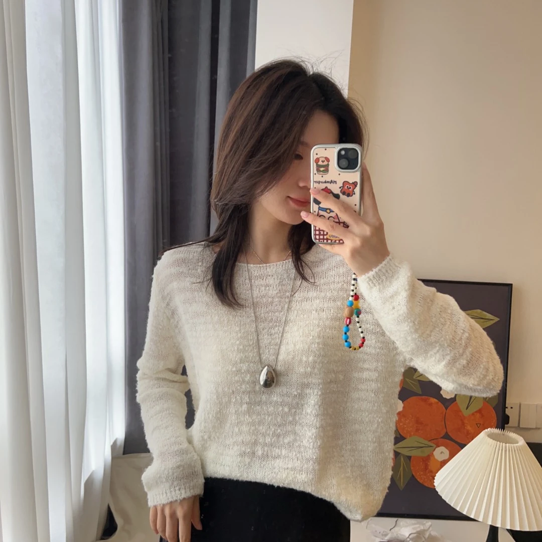 【温文而婉】2025早春圆领长袖百搭针织韩版套头上衣   HJYZ002