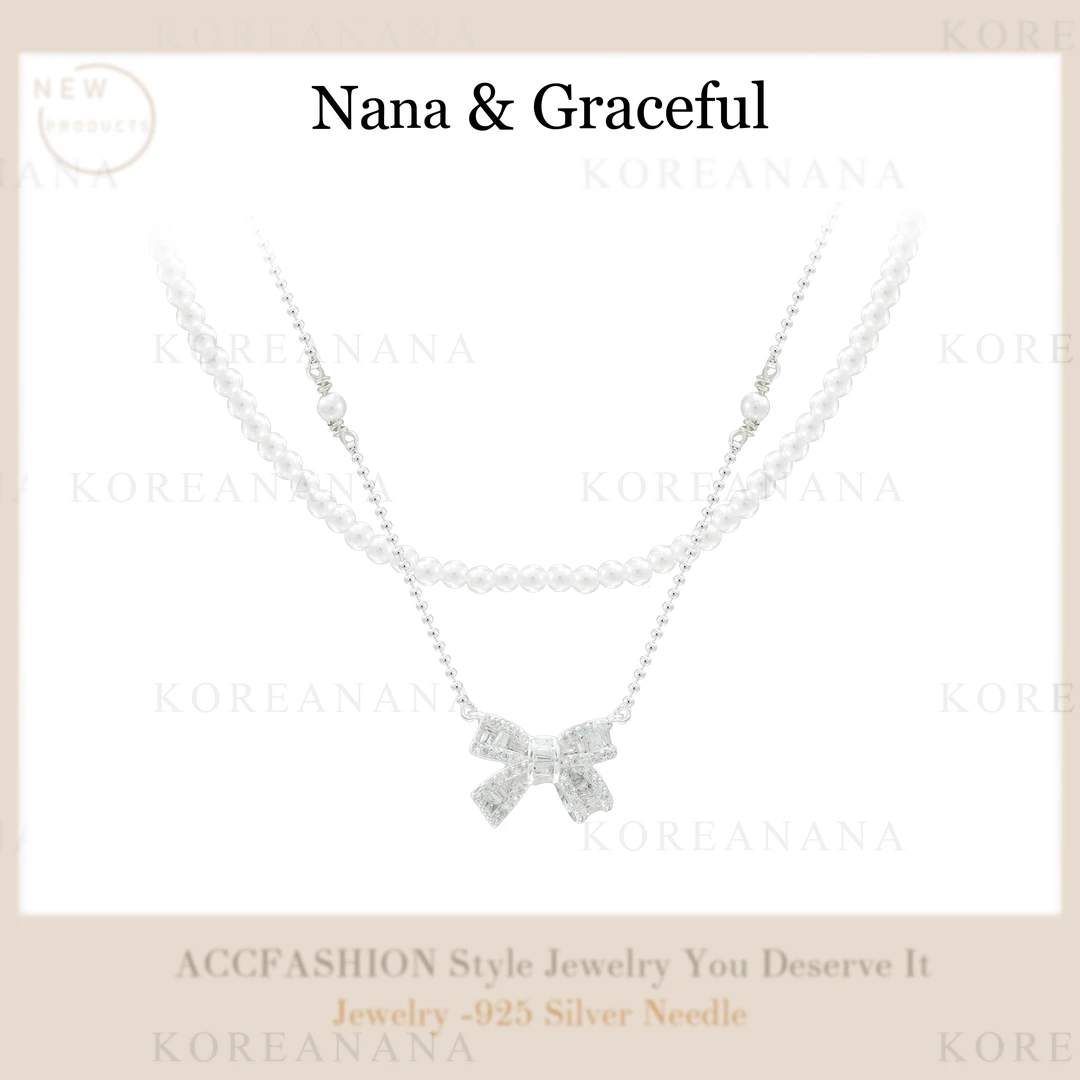 铜合金仿珍珠项链 「夏日仙蝶」轻奢锆石双层蝴蝶结项链E204